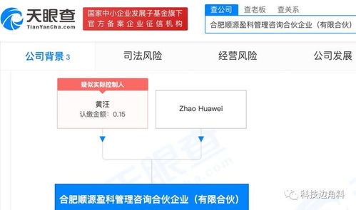 黄汪成立合肥顺源盈科管理咨询企业,注册资本1500元